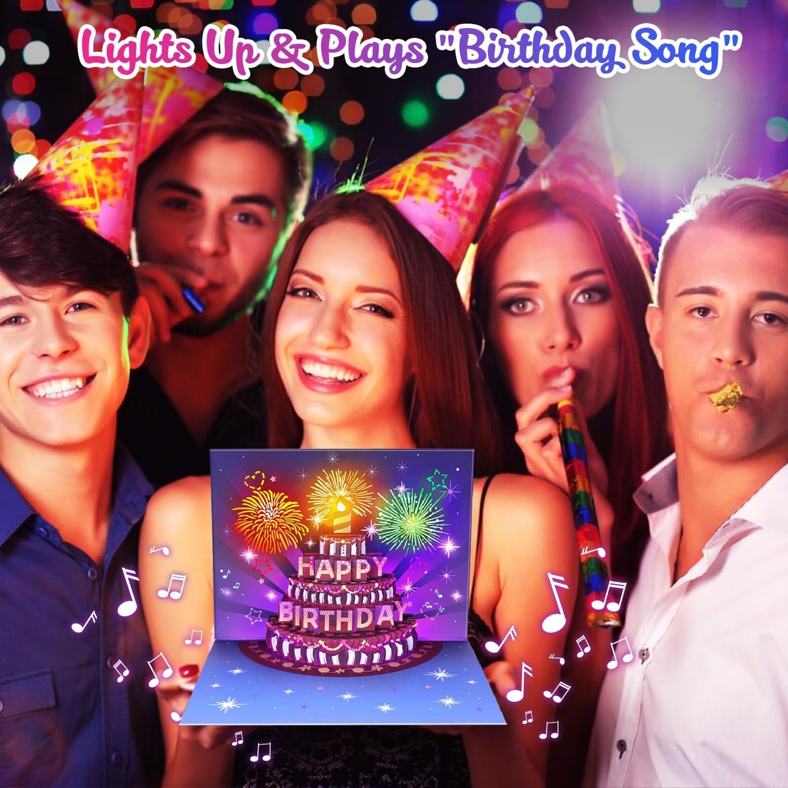 Fireworks Pop Up Cake Light and Music Happy Birthday Card Gift