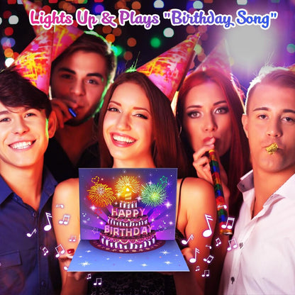Fireworks Pop Up Cake Light and Music Happy Birthday Card Gift