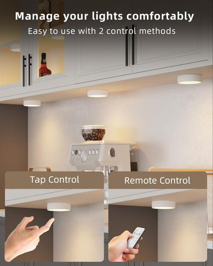 RGB Rechargeable Puck Lights with Remote, Colored 1600mAh Battery Operated Tap Lights Stick On LED Under Cabinet Light USB Magnetic Classroom Push Light Kitchen Counter Touch Light Press Button Light