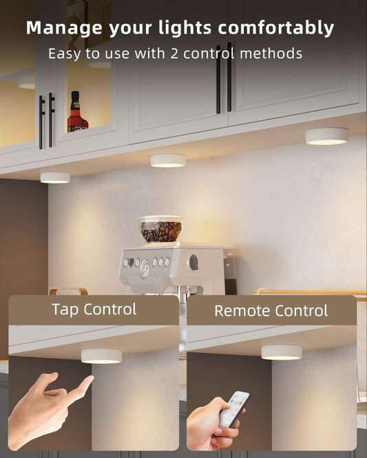 RGB Rechargeable Puck Lights with Remote, Colored 1600mAh Battery Operated Tap Lights Stick On LED Under Cabinet Light USB Magnetic Classroom Push Light Kitchen Counter Touch Light Press Button Light