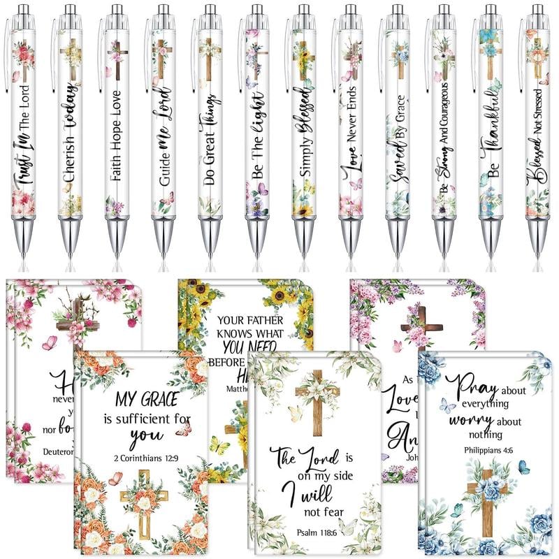 ✝️Christian Gifts Set: Motivational Pens & Bible Verse Notebooks – Inspire Your Faith Journey🌸