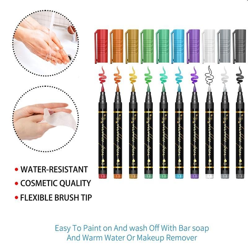 💥Temporary Tattoo Markers Set-10-Color Body Art Pens🌈