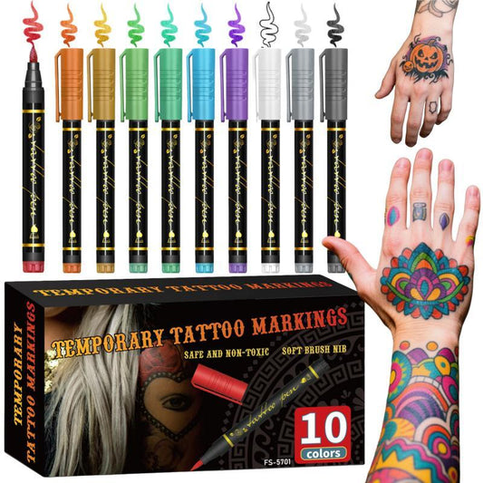 💥Temporary Tattoo Markers Set-10-Color Body Art Pens🌈